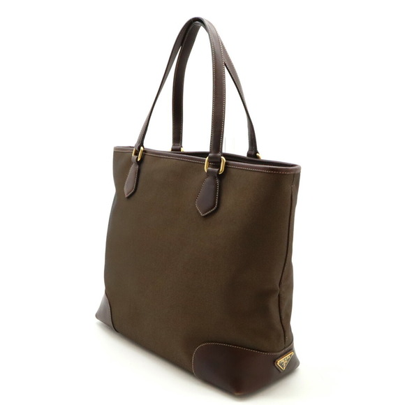 Prada Leather Jacquard Tote Brown Bruciato Bag Logo - Picture 1 of 8